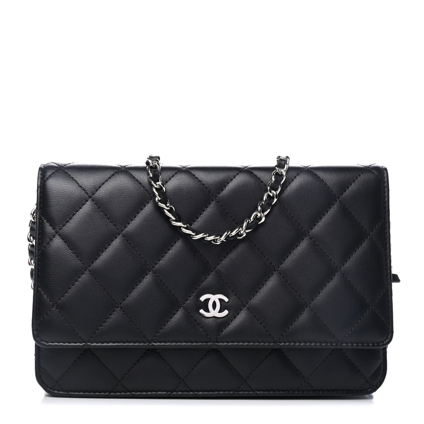 Lambskin Quilted Wallet On Chain WOC Black