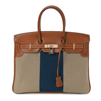 Hermes Toile Natural Barenia Flag Birkin 35 Fauve 1 of 17