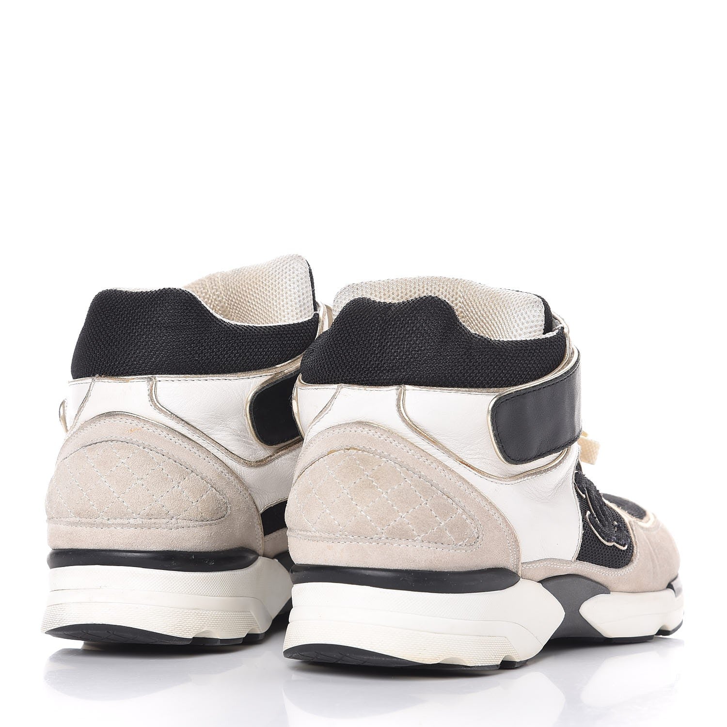 Chanel Mens Suede Calfskin CC High Top Sneakers 43 White Black 4 of 13
