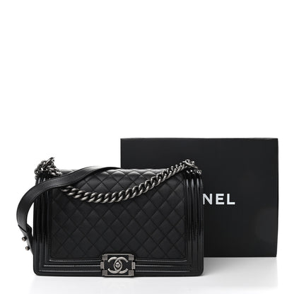 Chanel Goatskin Quilted Patent New Medium Duo Boy Flap Black 10 of 10