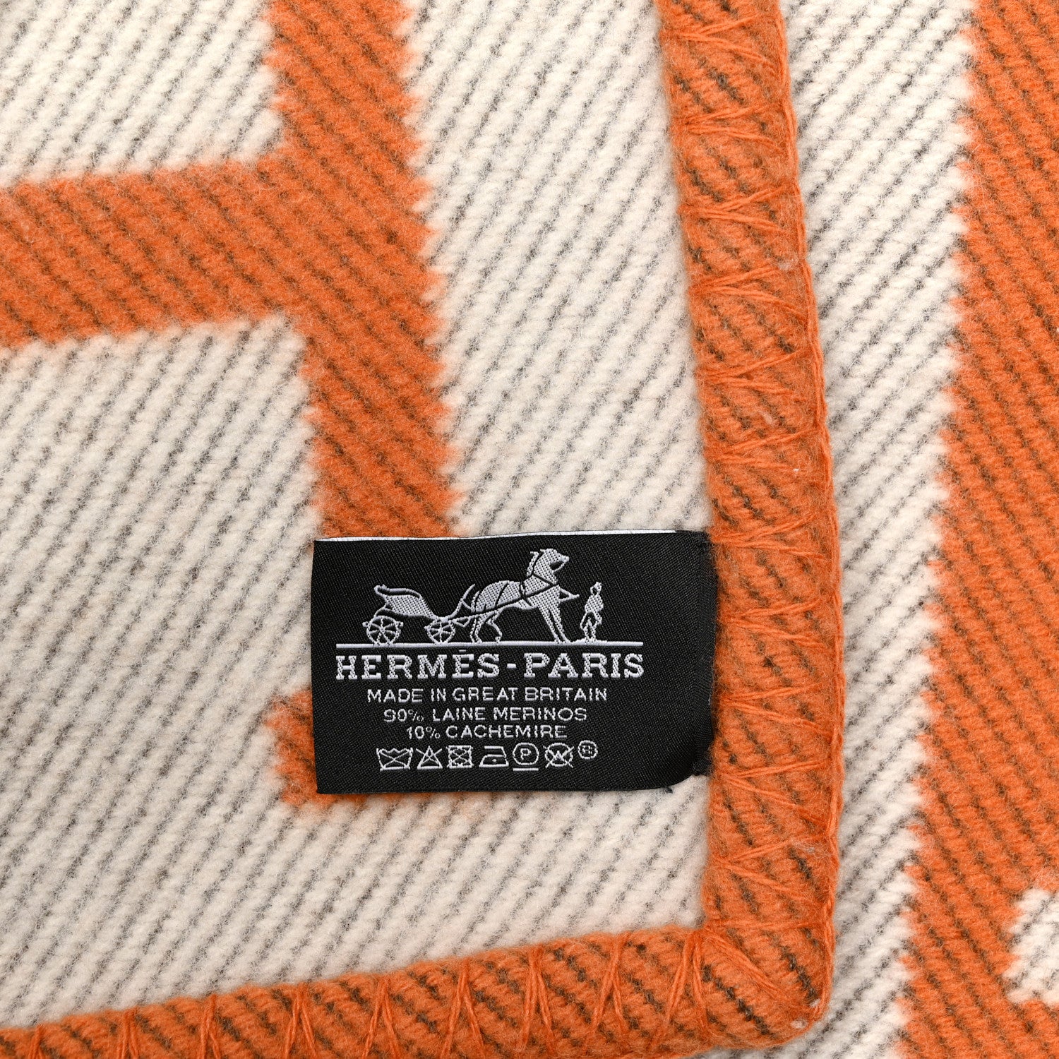 Hermes Wool Cashmere Signature Classic Avalon Blanket Ecru Potiron 3 of 3