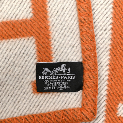 Hermes Wool Cashmere Signature Classic Avalon Blanket Ecru Potiron 3 of 3