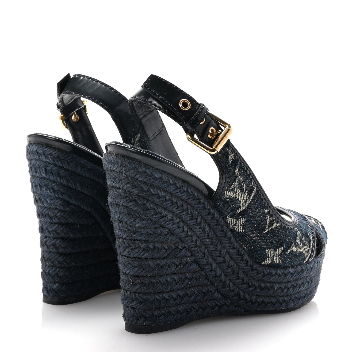 Louis Vuitton Denim Patent Espadrille Wedges 35 Blue 5 of 9