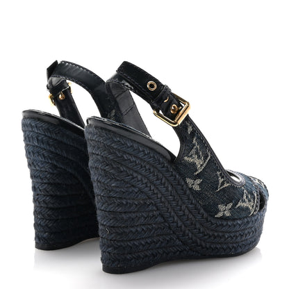 Louis Vuitton Denim Patent Espadrille Wedges 35 Blue 5 of 9