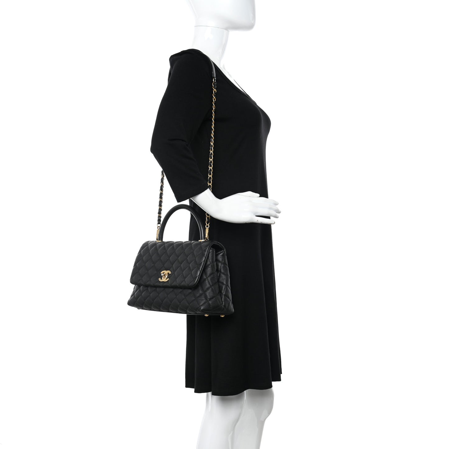 Caviar Quilted Small Coco Handle Flap Black