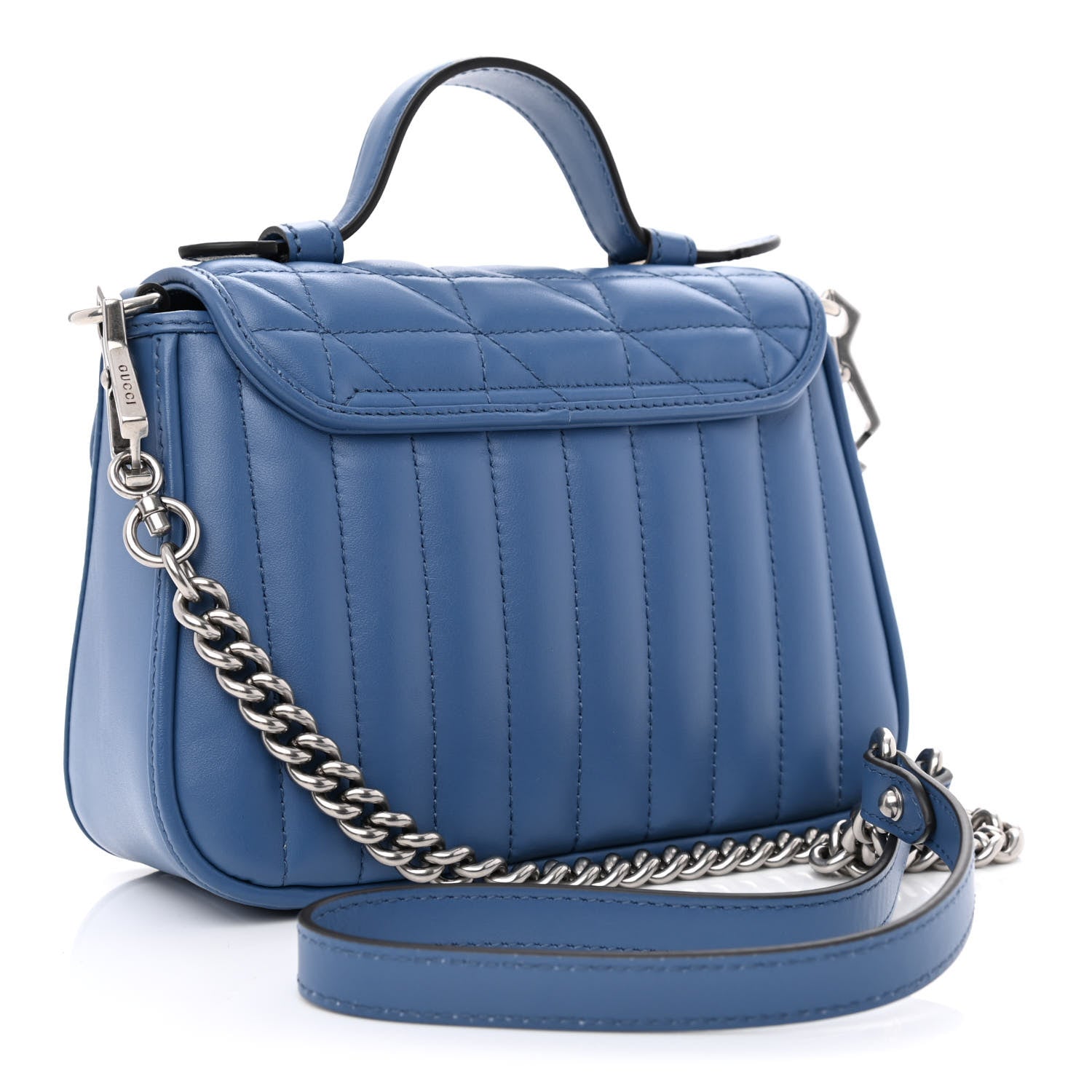 Gucci Calfskin Matelasse Aria Mini GG Marmont Top Handle Shoulder Bag Clear Blue 2 of 9