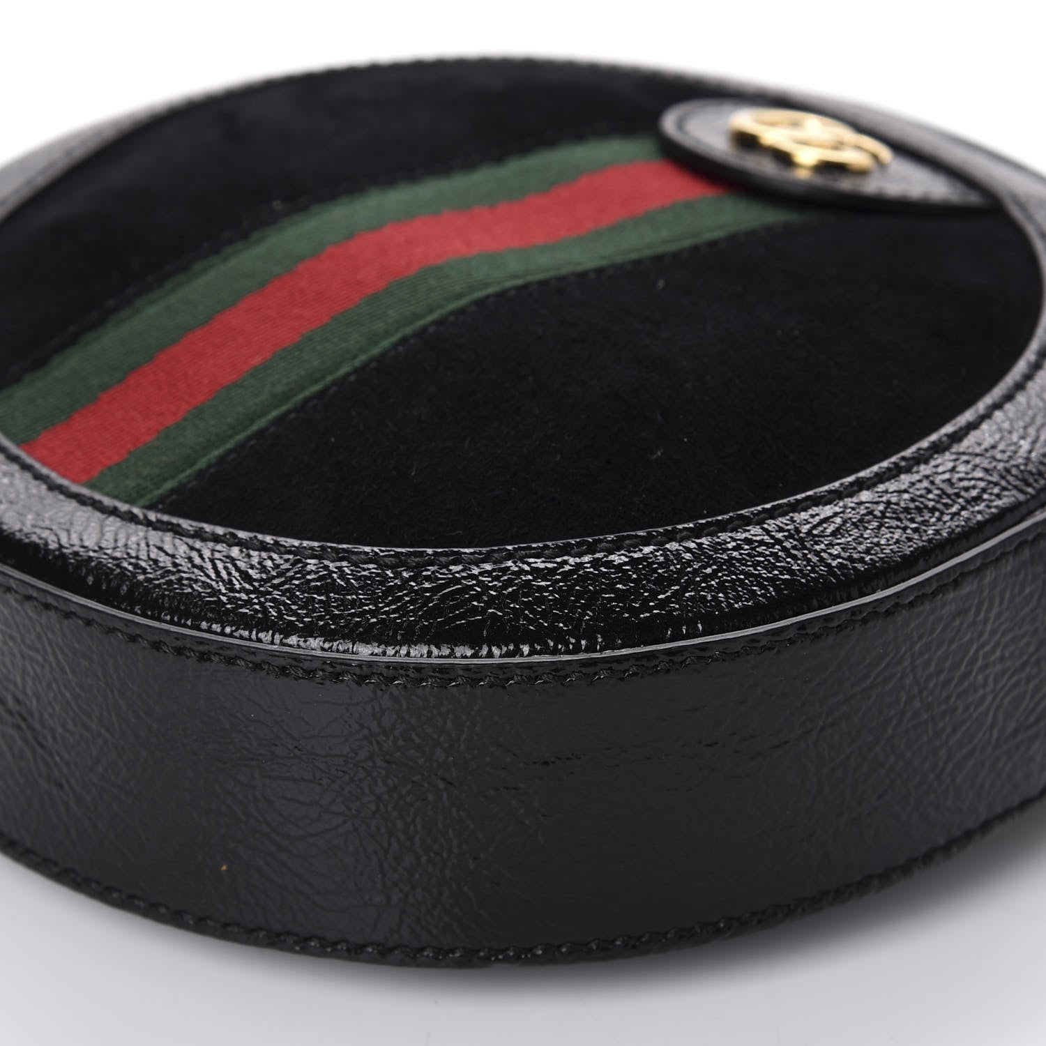Gucci Suede Patent Web Mini Ophidia Round Shoulder Bag Black 7 of 10