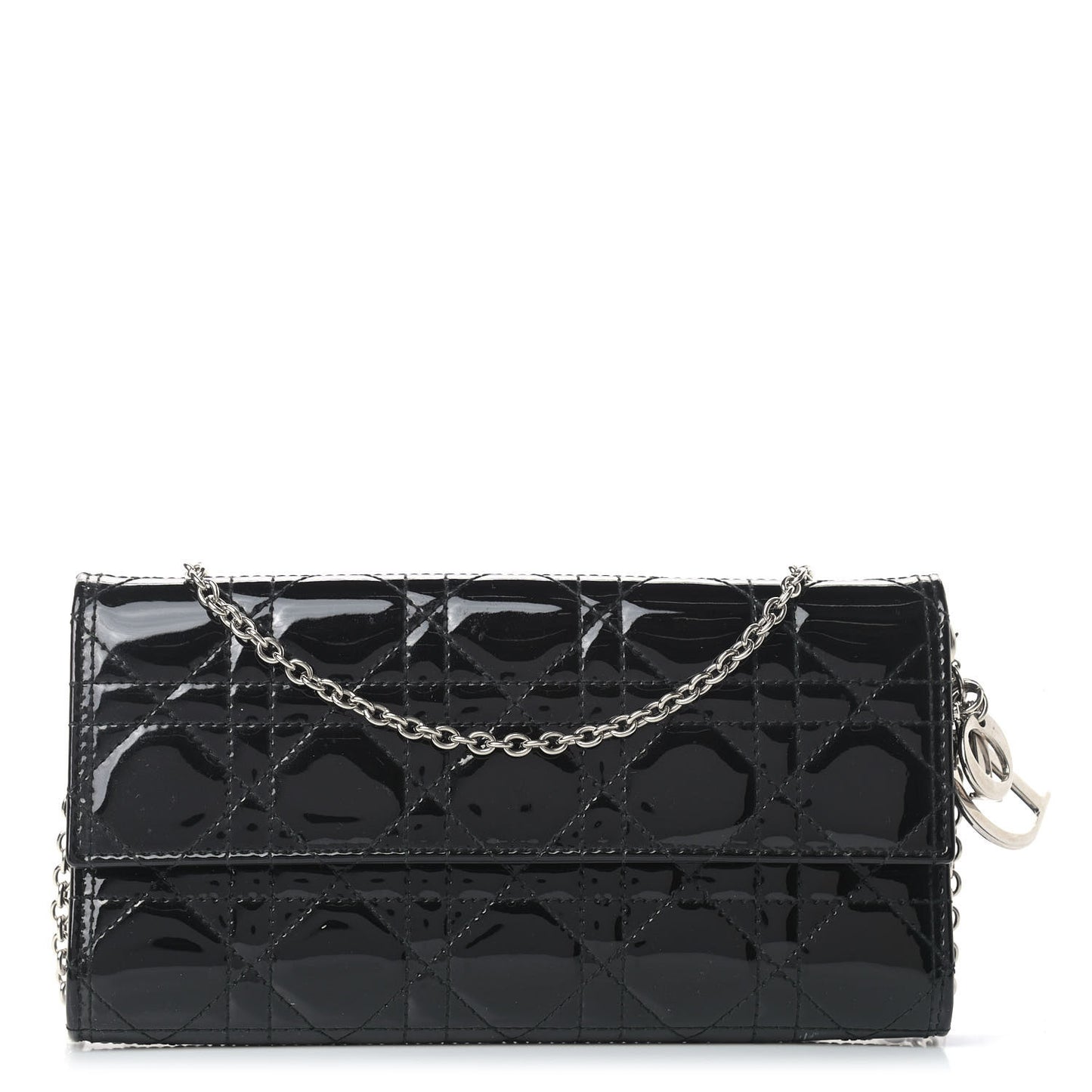 Patent Cannage Lady Dior Rendezvous Wallet On Chain Black