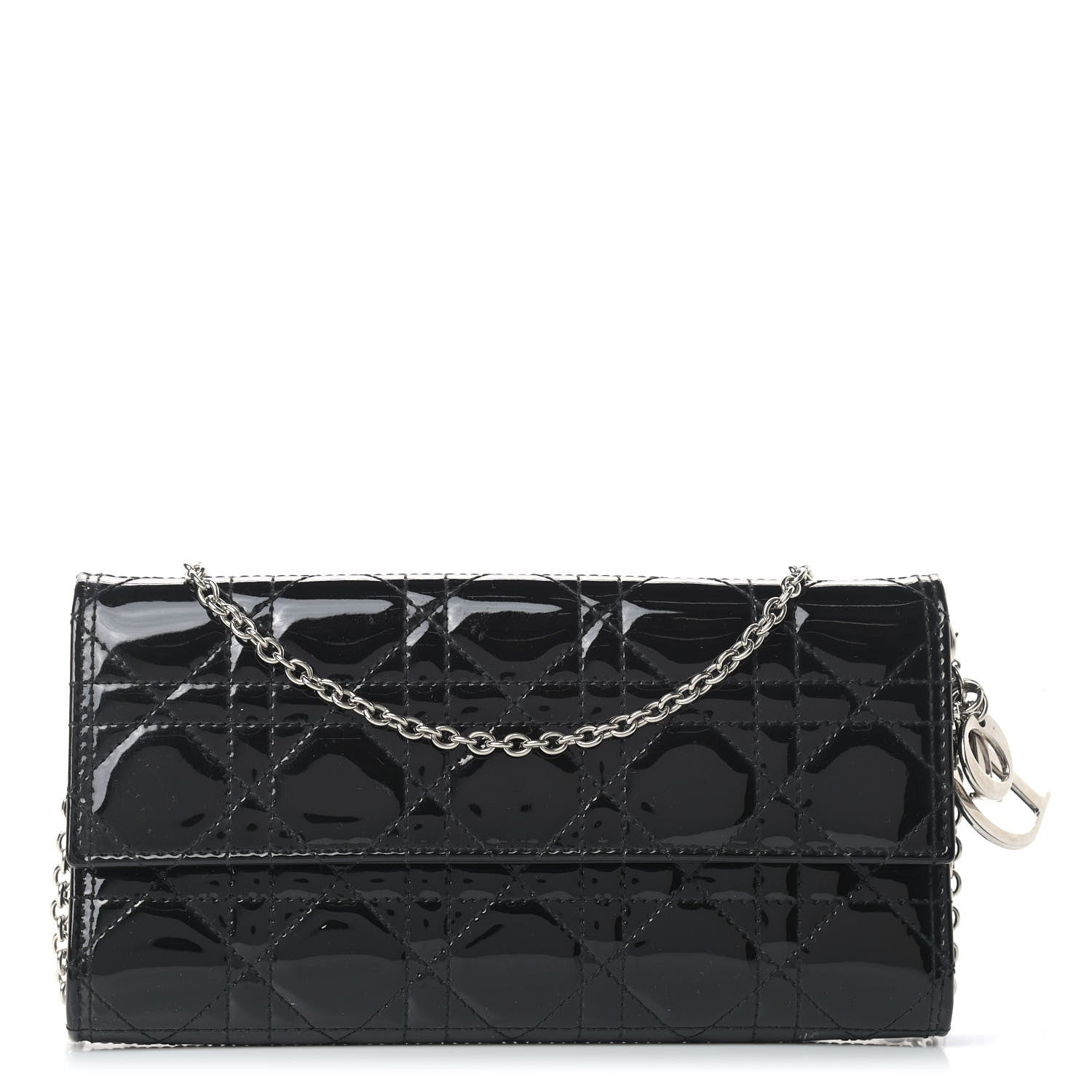 Christian Dior Patent Cannage Lady Dior Rendezvous Wallet On Chain Black 1 of 13