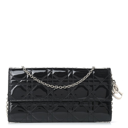 Christian Dior Patent Cannage Lady Dior Rendezvous Wallet On Chain Black 1 of 13