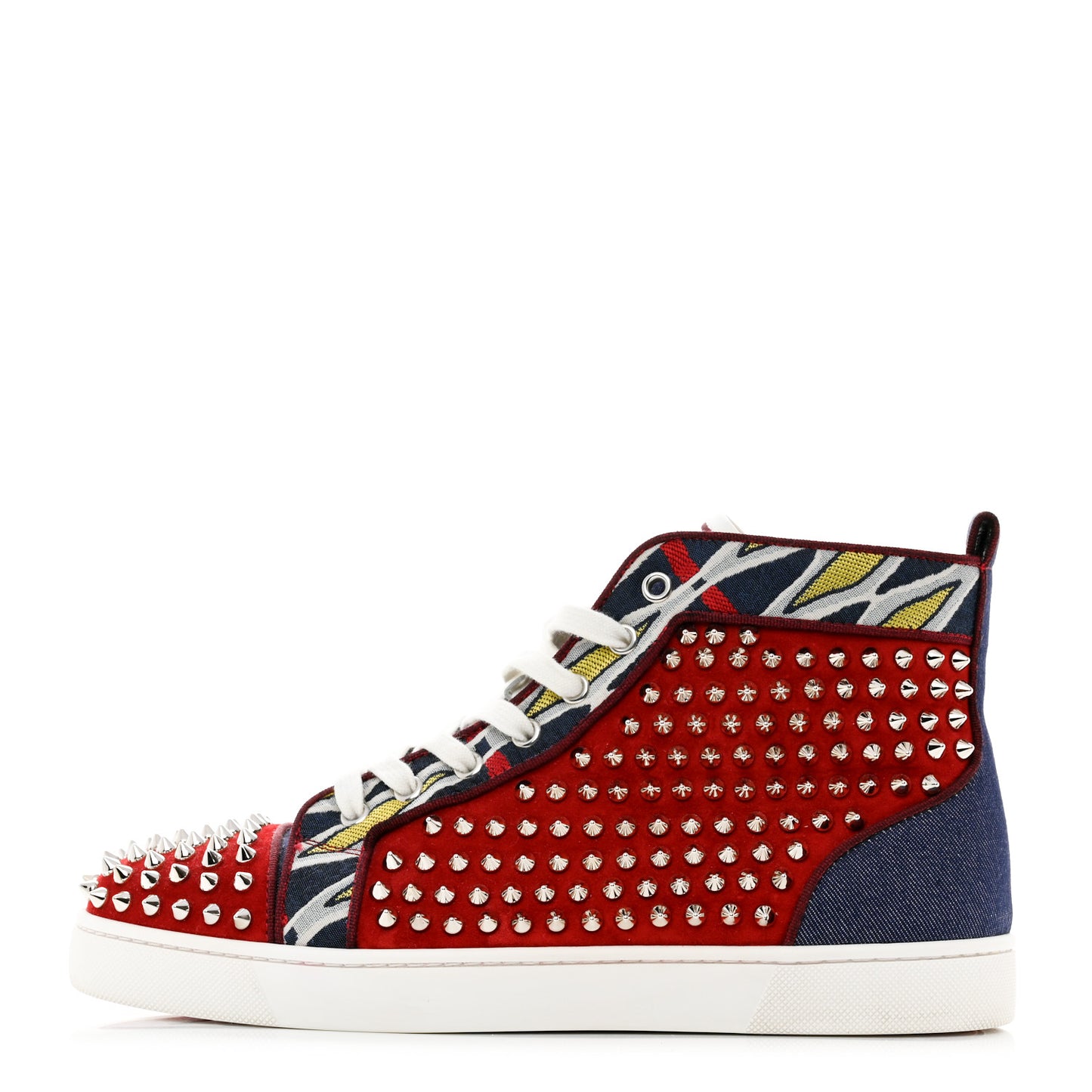 Veau Velours Denim Lou Spikes Flat Sneakers 41 Red