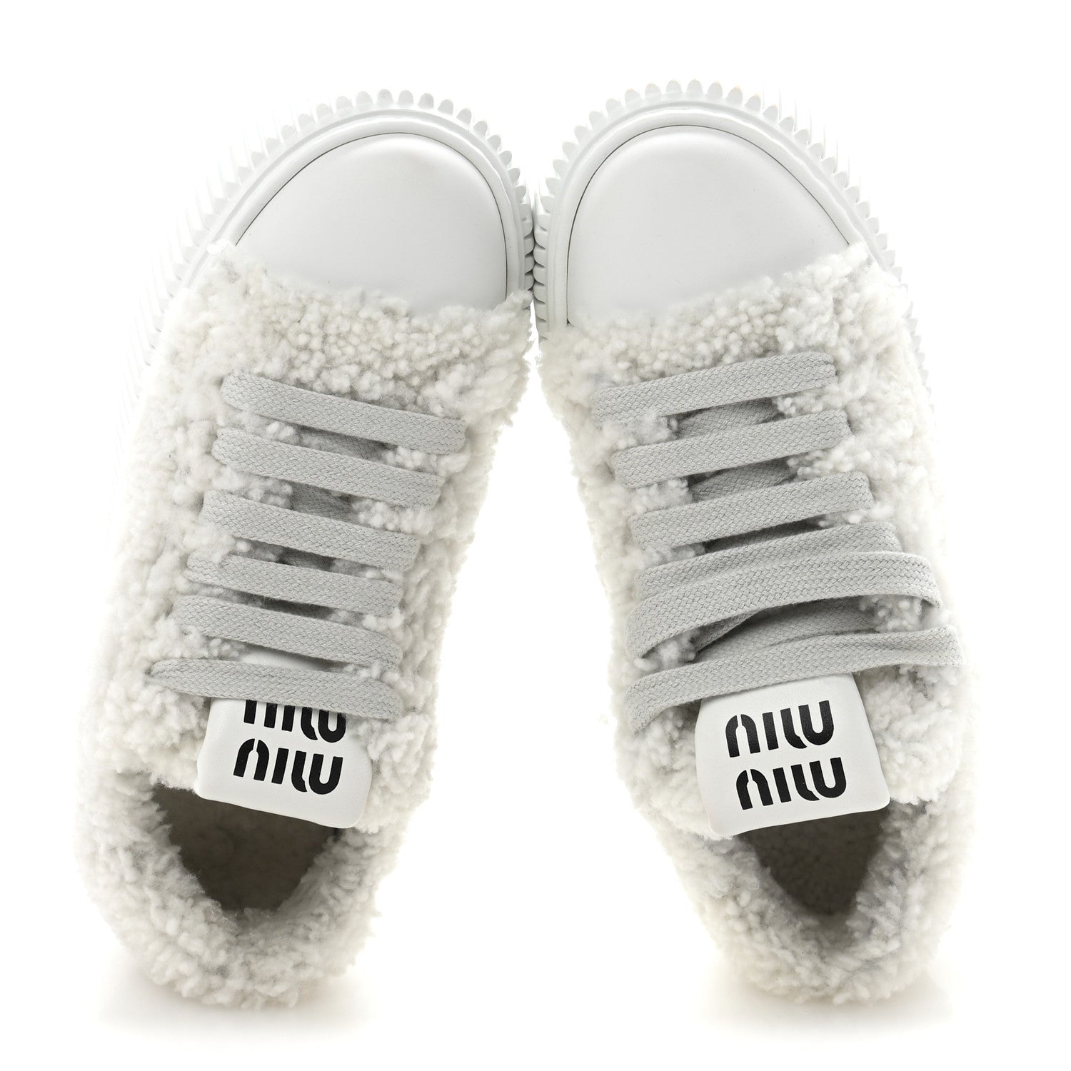 Miu Miu Montone Shearling Low Top Platform Sneakers 35 Bianco 2 of 9