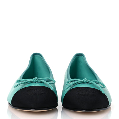 Chanel Calfskin Grosgrain Cap Toe CC Ballerina Flats 38 Turquoise Black 3 of 13