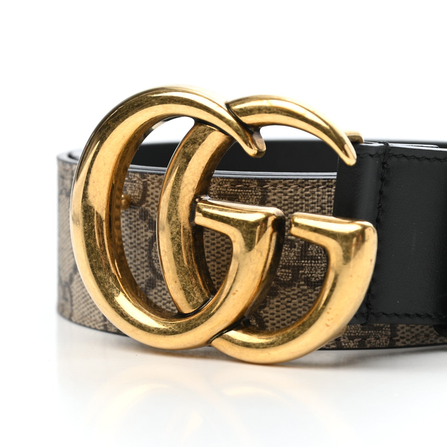Gucci GG Supreme Monogram Matte Plutone Calfskin Double G 40mm Belt 85 34 Beige Ebony Black 6 of 6
