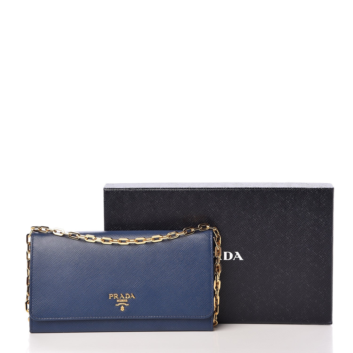 Prada Saffiano Metal Oro Chain Wallet Bleuette 15 of 15
