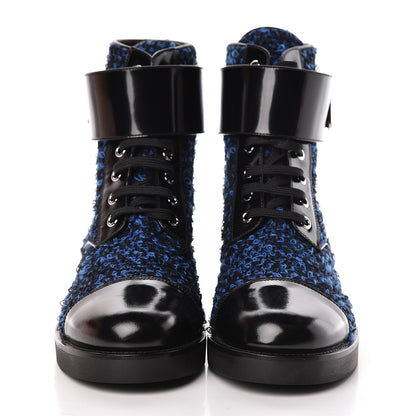 Louis Vuitton Tweed Calfskin Wonderland Ranger Boots 39 Blue Black 2 of 14