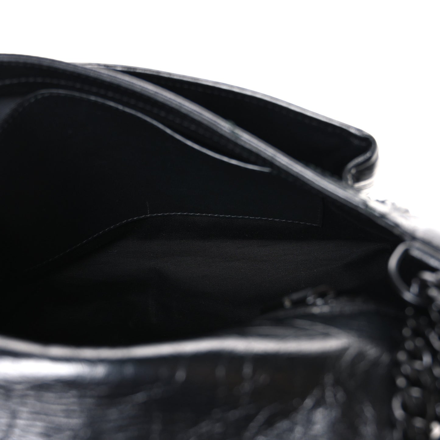Crinkled Calfskin Matelasse Monogram Medium Niki Chain Satchel Black