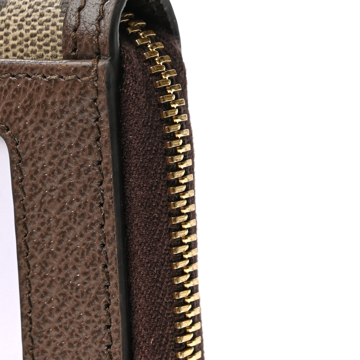 GG Supreme Monogram Textured Dollar Calfskin Web Ophidia Zip Around Card Case Wallet Beige Ebony New Acero
