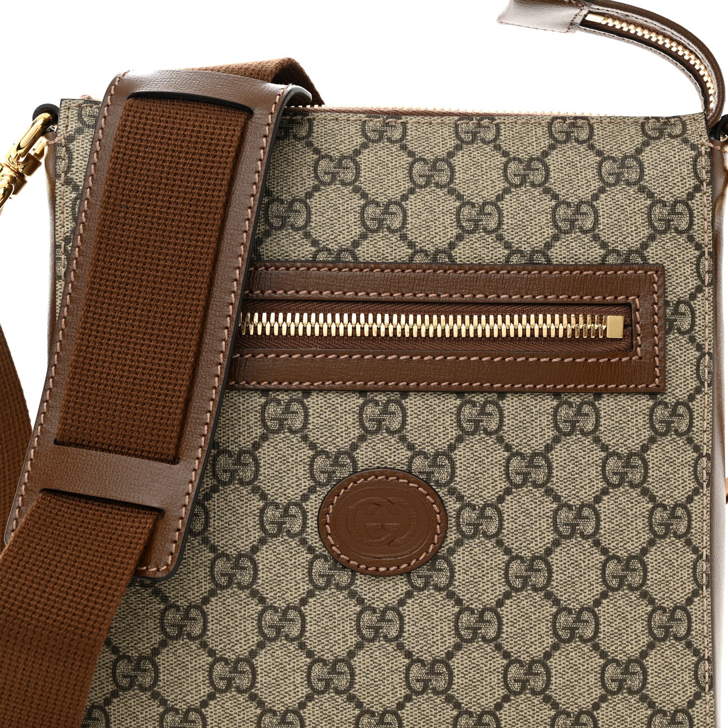 Gucci GG Supreme Monogram Azalea Calfskin Retro Interlocking G Flat Messenger Bag Beige Ebony Brown Sugar 9 of 11