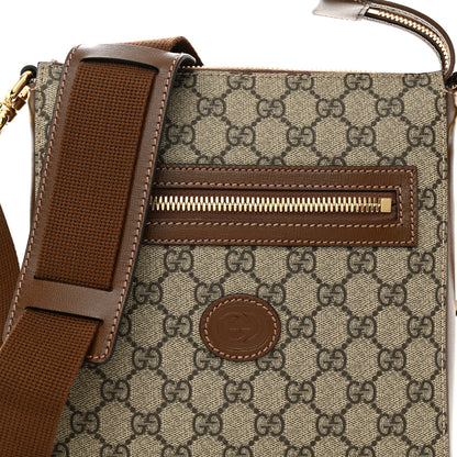 Gucci GG Supreme Monogram Azalea Calfskin Retro Interlocking G Flat Messenger Bag Beige Ebony Brown Sugar 9 of 11