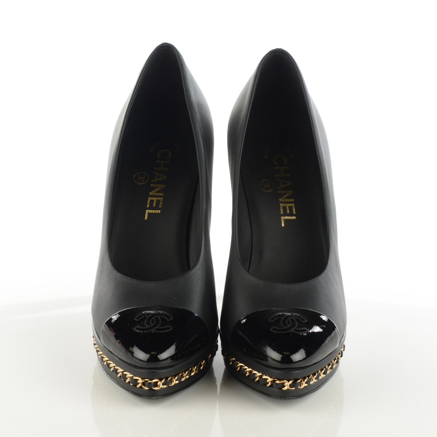 Calfskin Platform Chain Pumps 37.5 Black