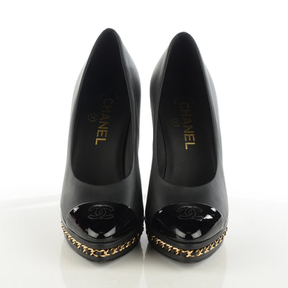 Chanel Calfskin Platform Chain Pumps 37.5 Black 2 of 9