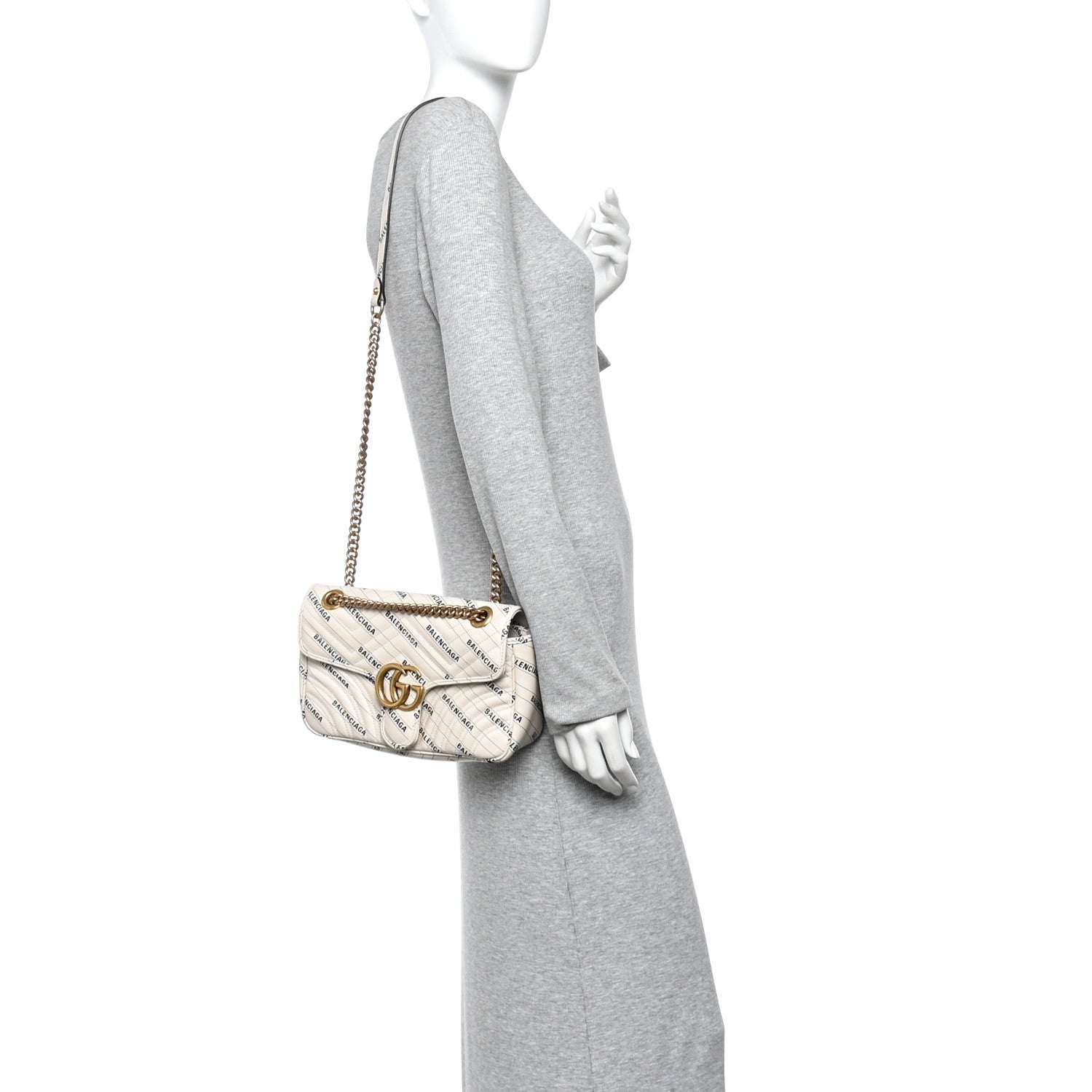 Gucci X BALENCIAGA Calfskin Matelasse Logo Print Small GG Marmont Shoulder Bag White 2 of 14