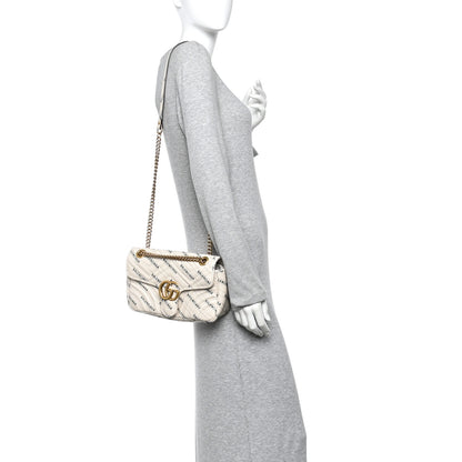 Gucci X BALENCIAGA Calfskin Matelasse Logo Print Small GG Marmont Shoulder Bag White 2 of 14