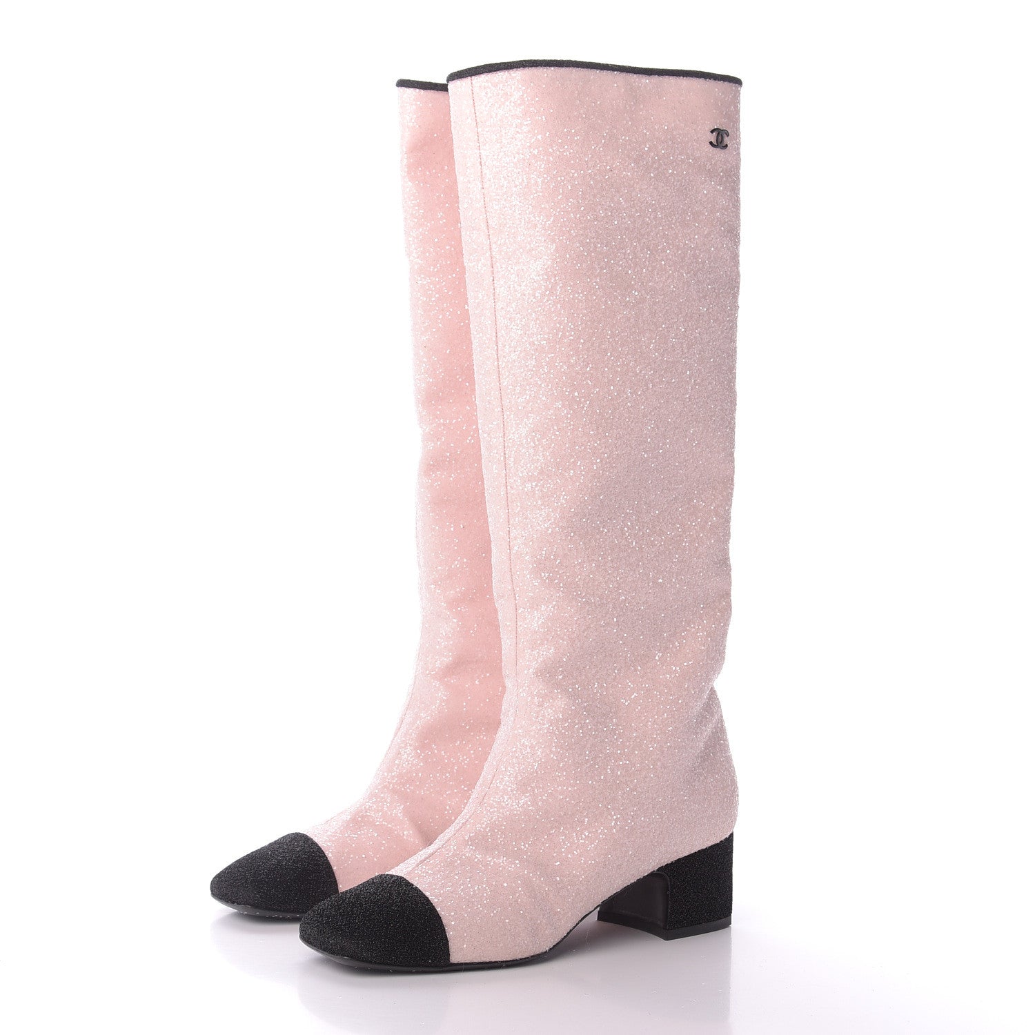 Chanel Glitter Calfskin Cap Toe Fantasy High Boots 39 Pink Black 3 of 7