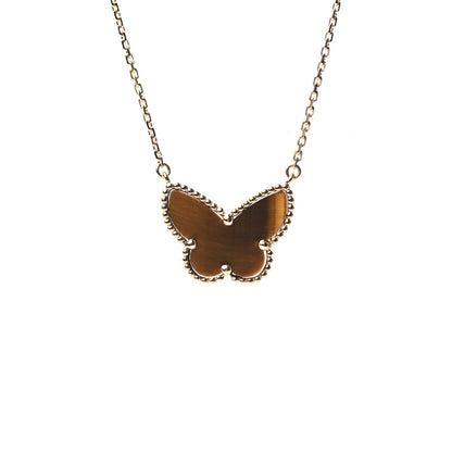 Van Cleef & Arpels 18K Yellow Gold Tiger Eye Lucky Alhambra Butterfly Pendant Necklace 5 of 6