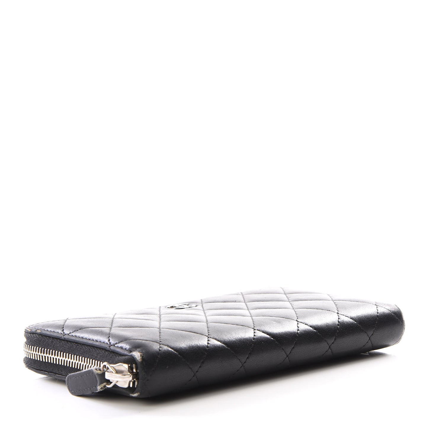 Lambskin Quilted Large Gusset Zip Around Wallet Black