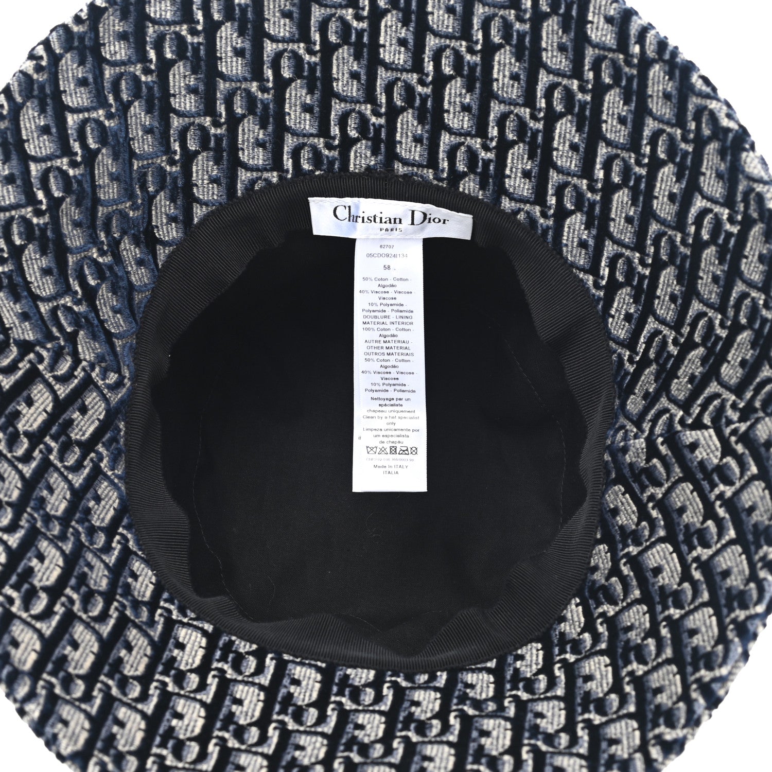 Christian Dior Velvet Oblique Large Brim Bucket Hat 58 Bleu Marine 7 of 9