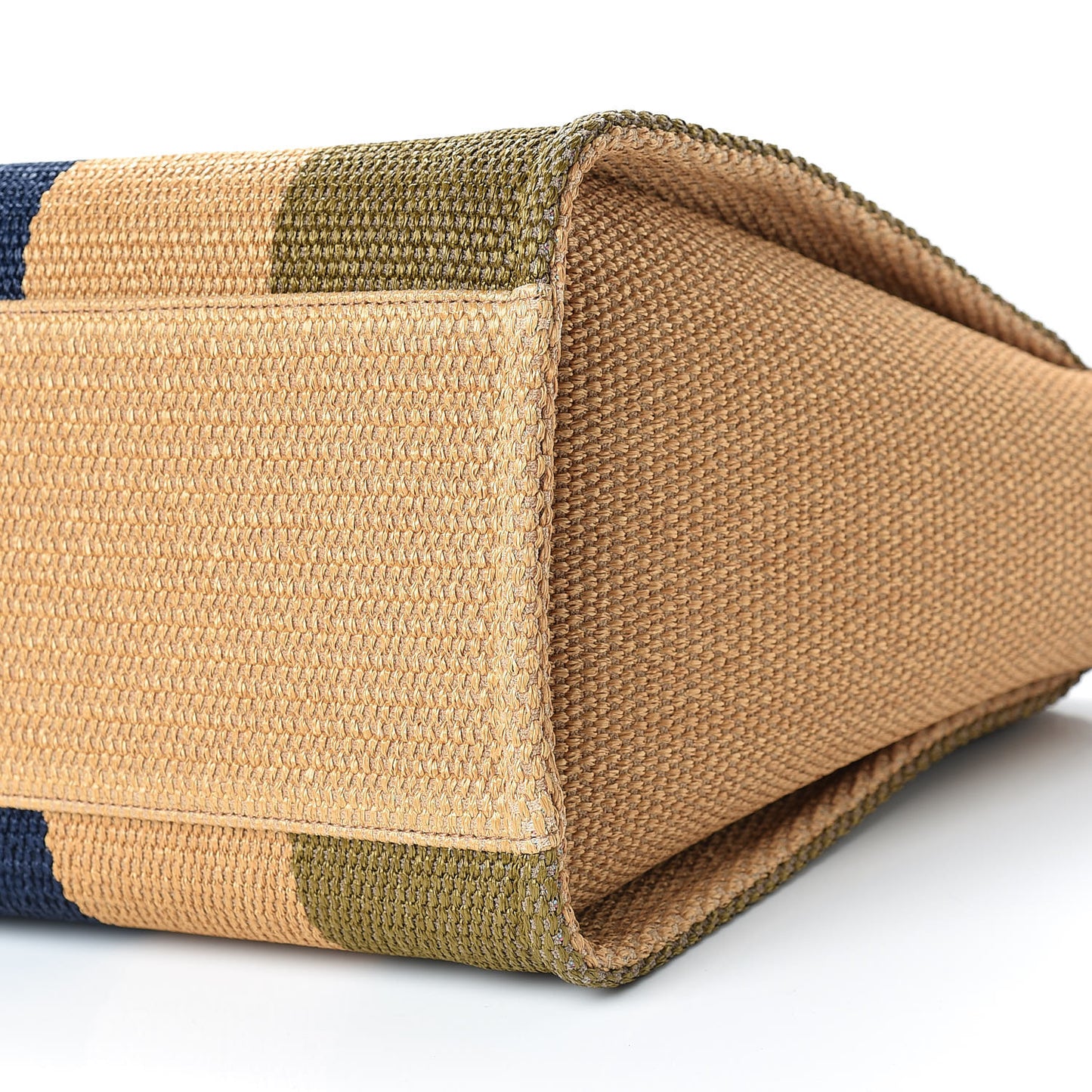 Straw Raffia Calfskin Striped Large Deauville Tote Khaki Beige Navy Blue