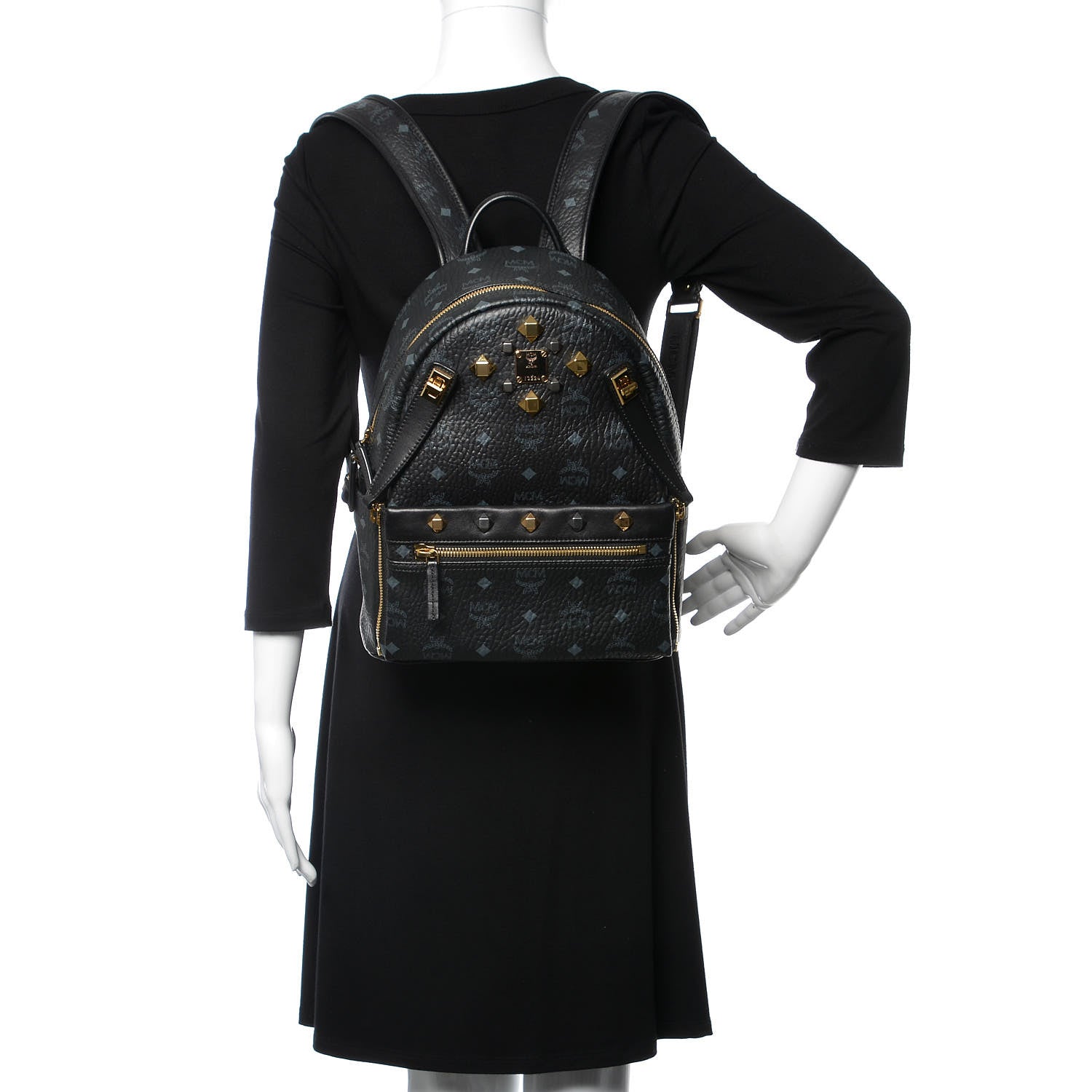 MCM Visetos Studded Small Dual Stark Backpack Black 2 of 10