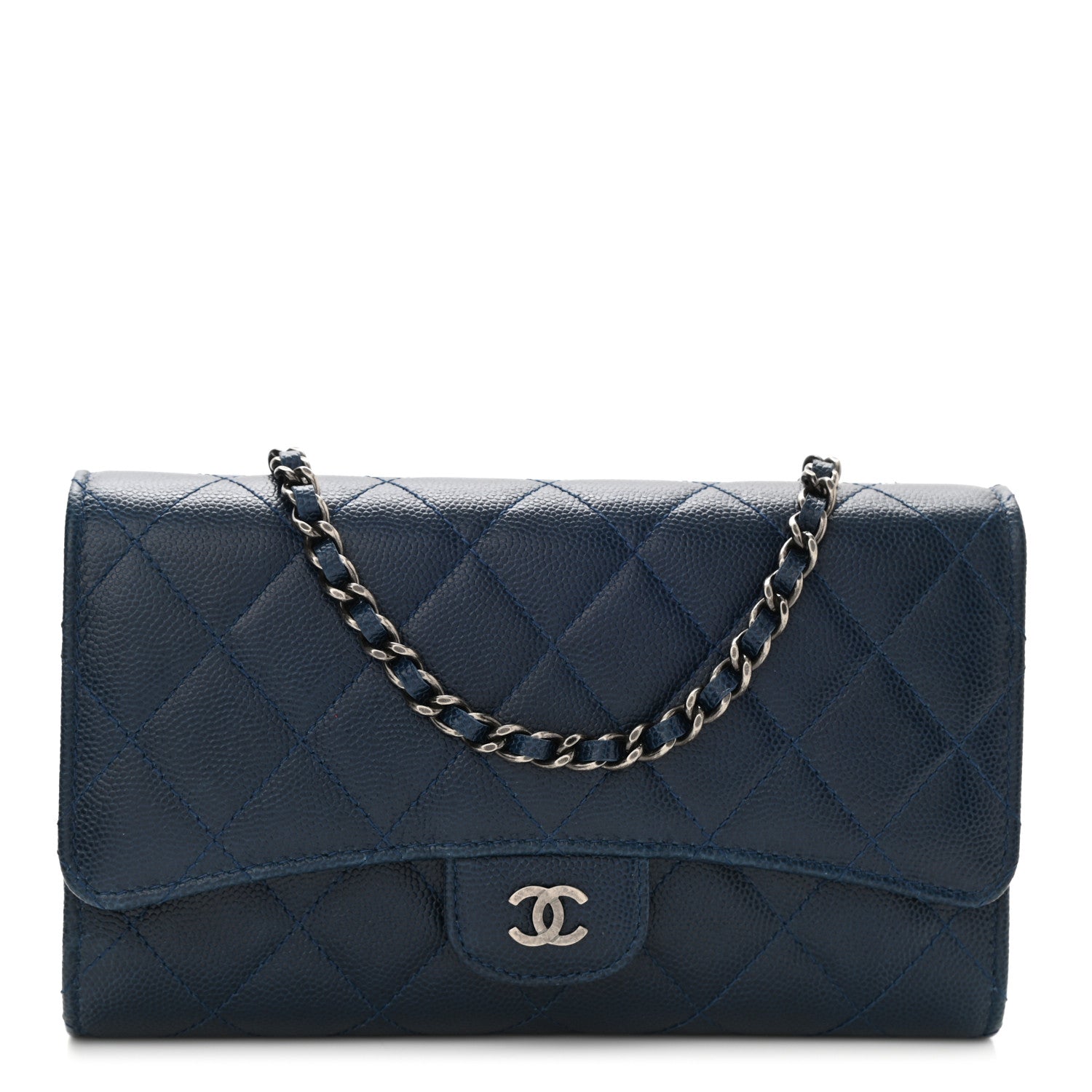 Chanel Caviar Quilted Wallet on Removable Chain Navy 2 of 11