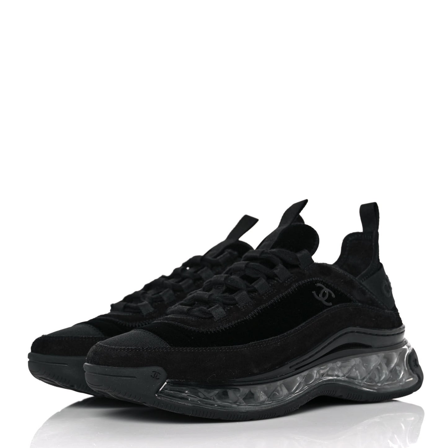 Suede Calfskin Velvet Grosgrain CC Sneakers 37.5 Black