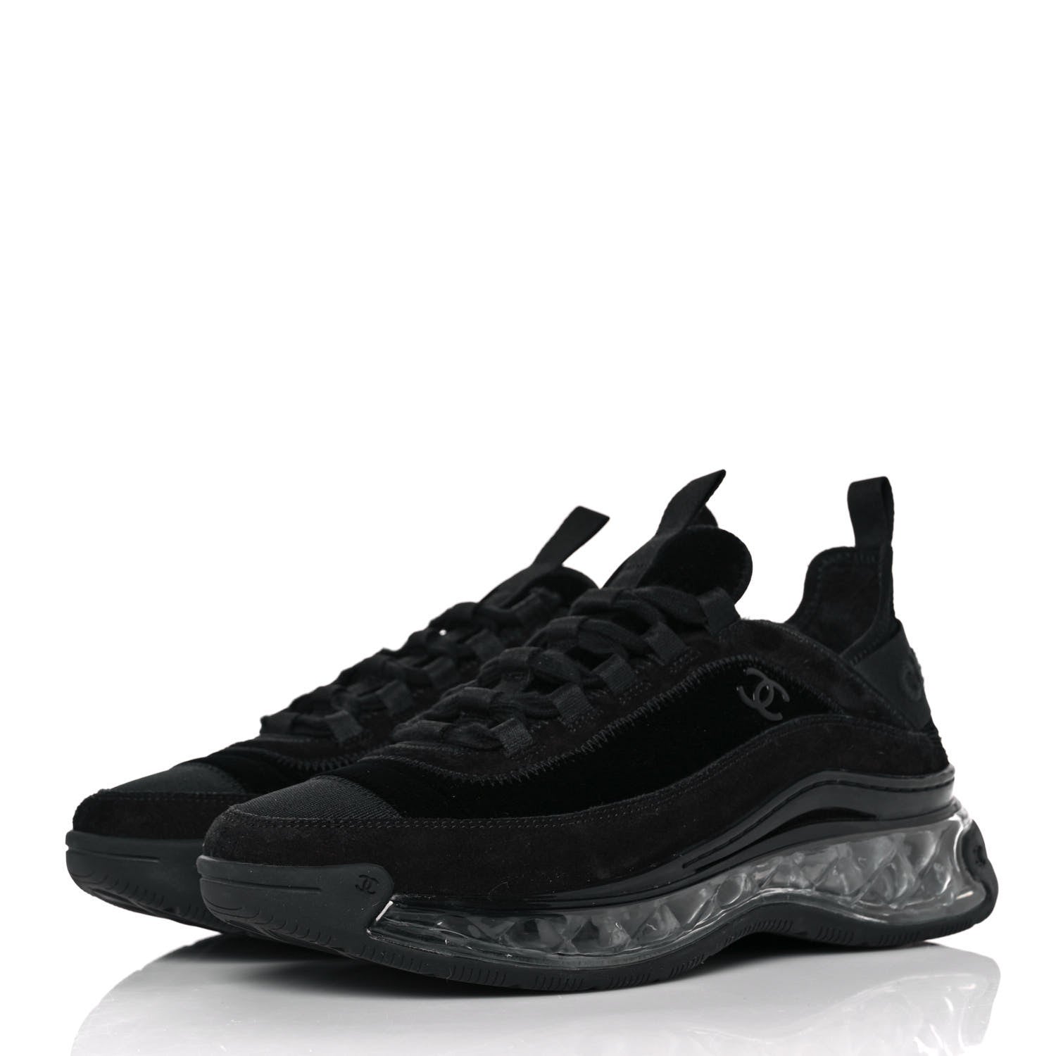 Chanel Suede Calfskin Velvet Grosgrain CC Sneakers 37.5 Black 3 of 9