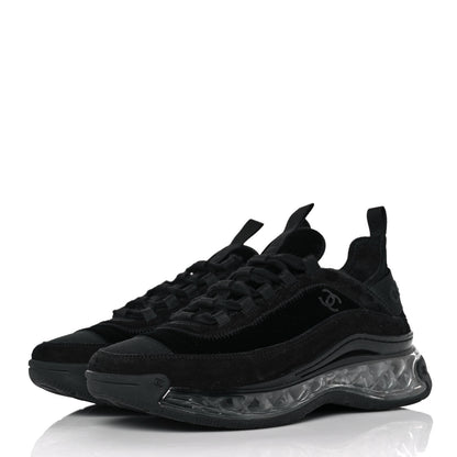 Chanel Suede Calfskin Velvet Grosgrain CC Sneakers 37.5 Black 3 of 9