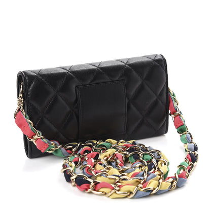 Chanel Shiny Lambskin Ribbon Quilted Clutch With Chain Black 3 of 12