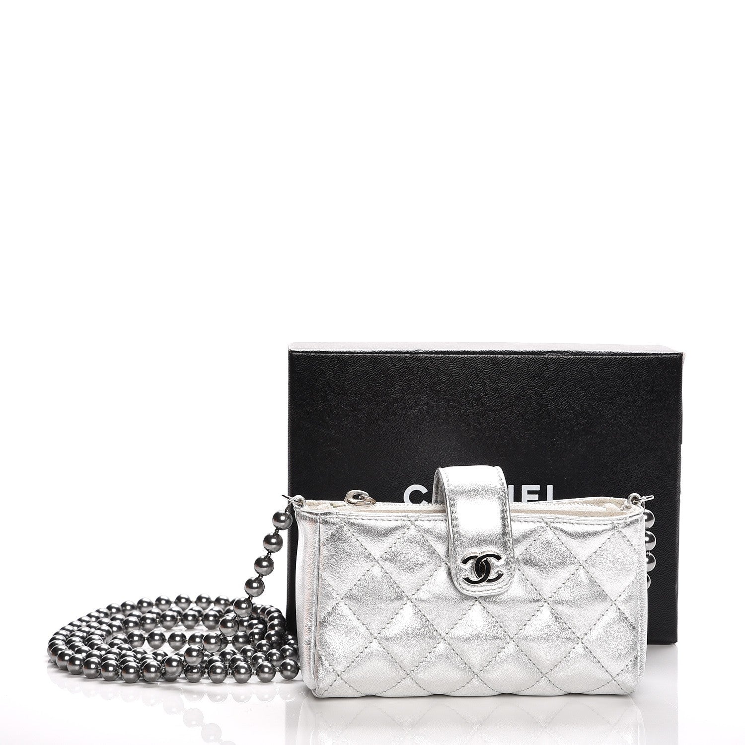 Chanel Metallic Lambskin Quilted Pearl Chain Mini Love Symbols Bag Silver 13 of 13