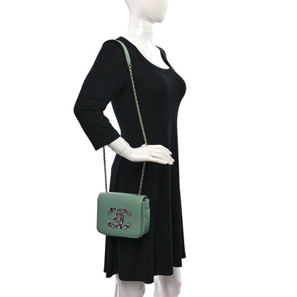 Chanel Lambskin Calfskin Quilted Strass Mania Mini Square Flap Light Green 2 of 11