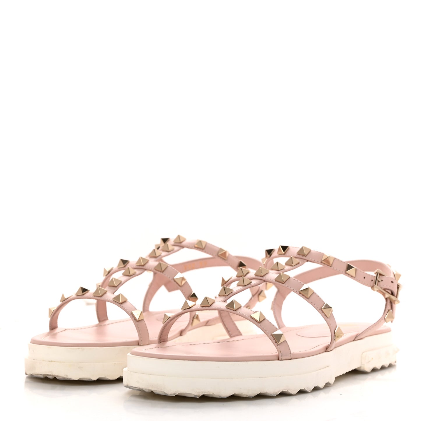 Calfskin Bedrock Rockstud Ankle Flat Sandals 39 Water Rose