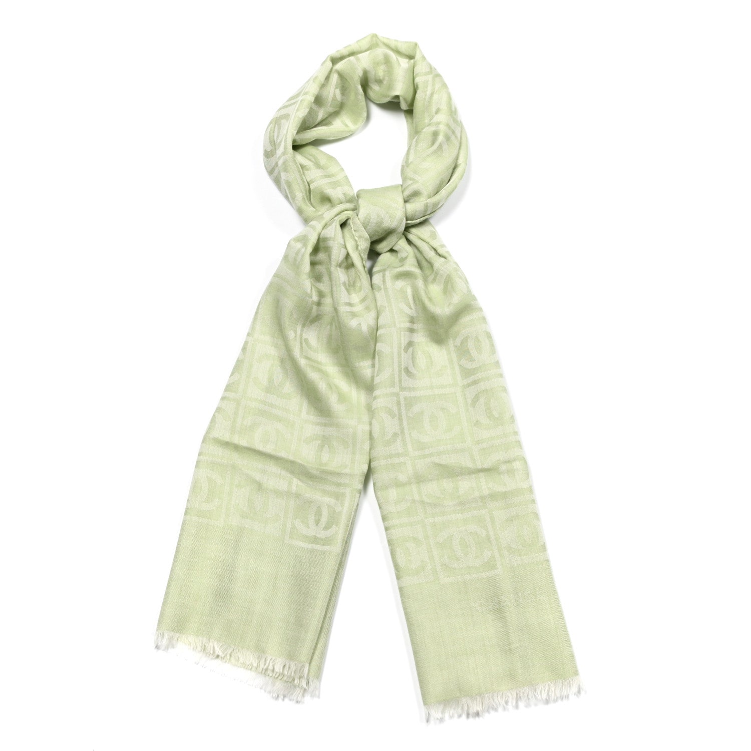 Chanel Cashmere Silk CC Scarf Green 1 of 6