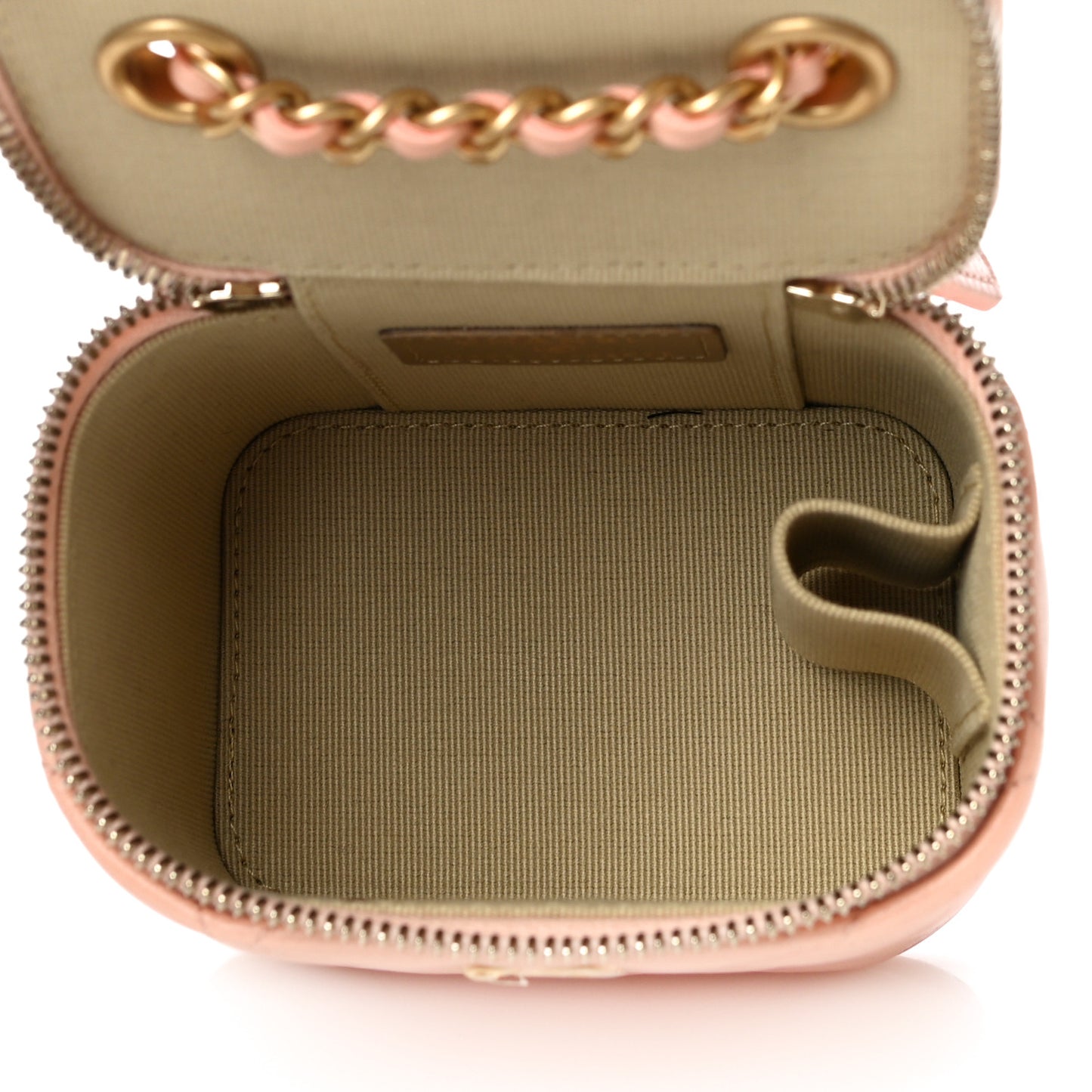 Lambskin Quilted Pearl Crush Mini Vanity Case With Chain Light Beige