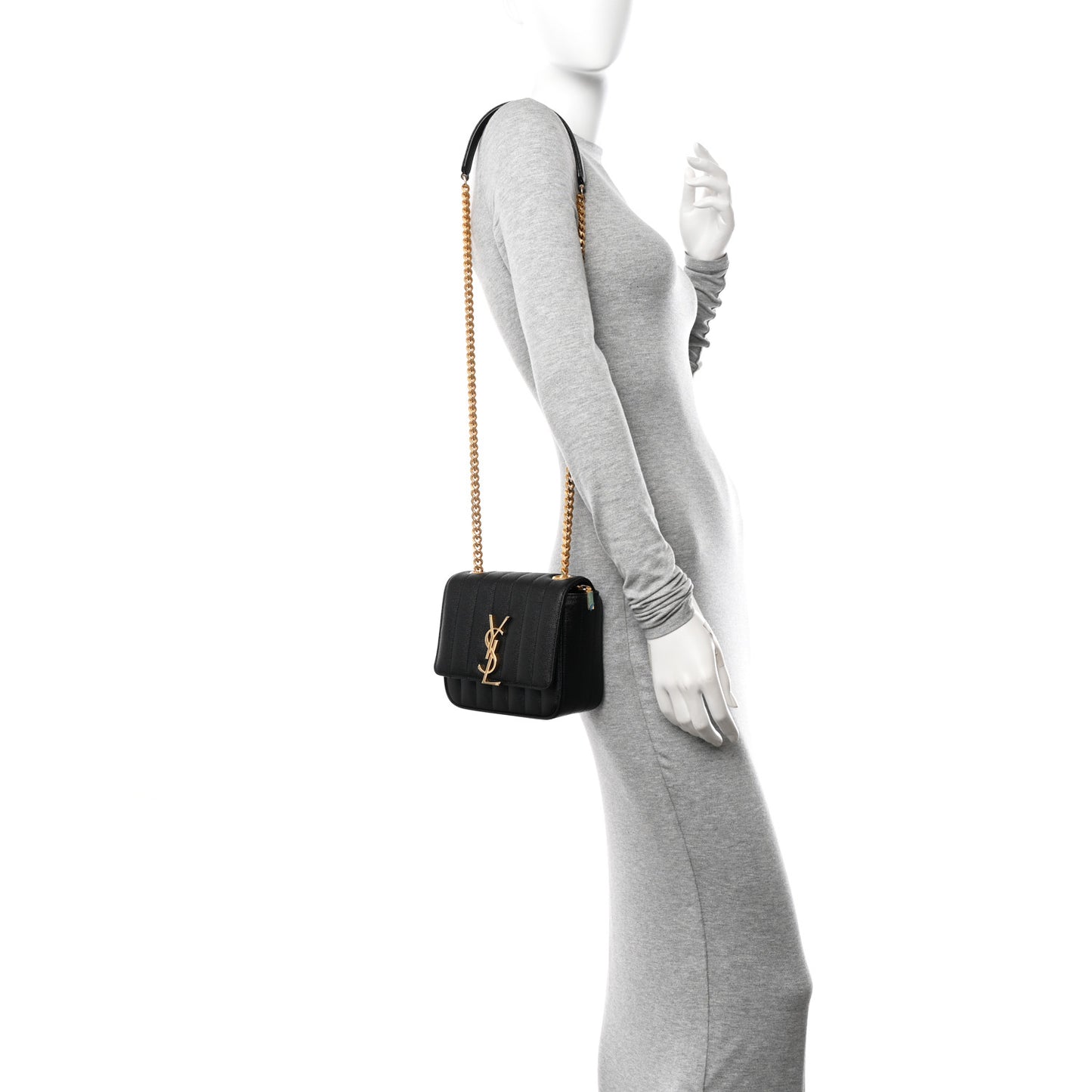 Grain De Poudre Matelasse Monogram Small Vicky Chain Bag Black