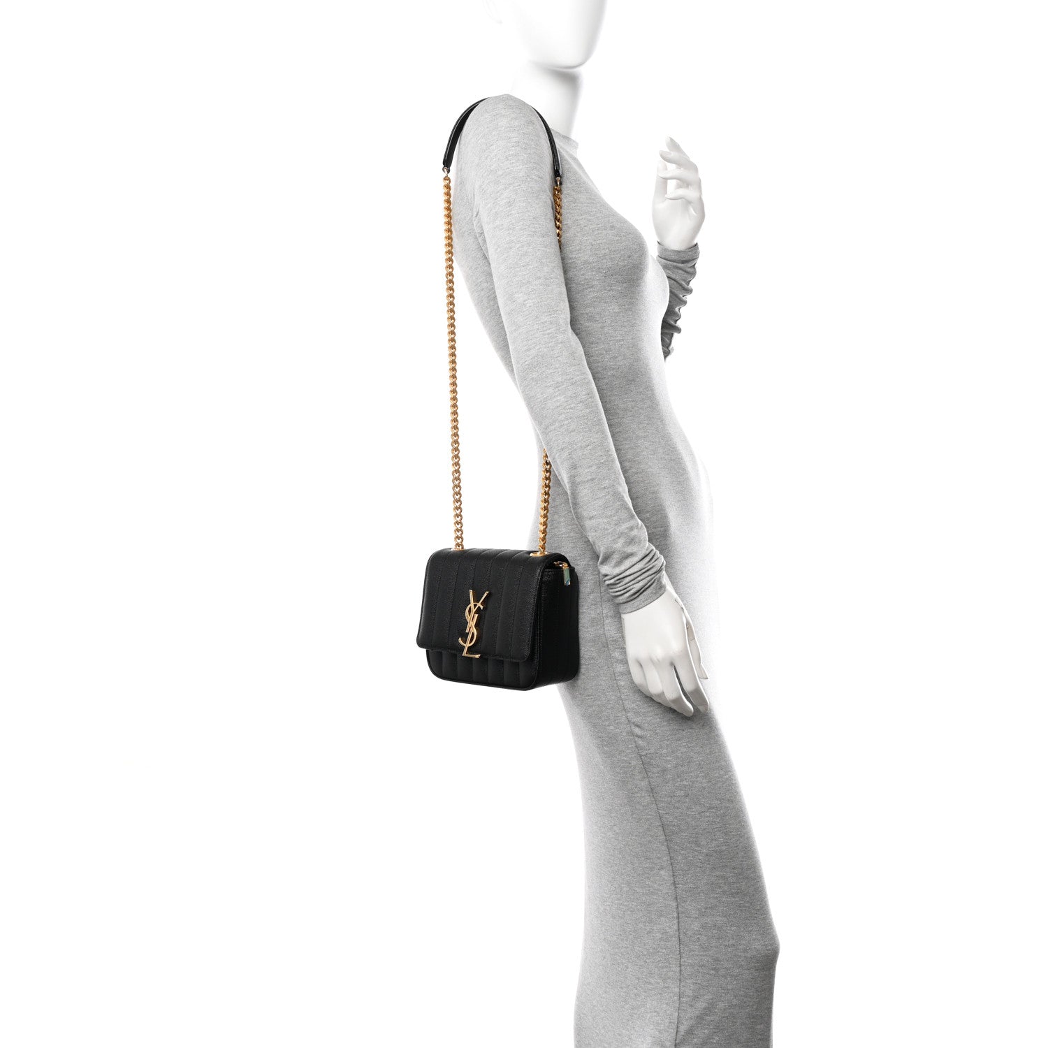 Saint Laurent Grain De Poudre Matelasse Monogram Small Vicky Chain Bag Black 2 of 10