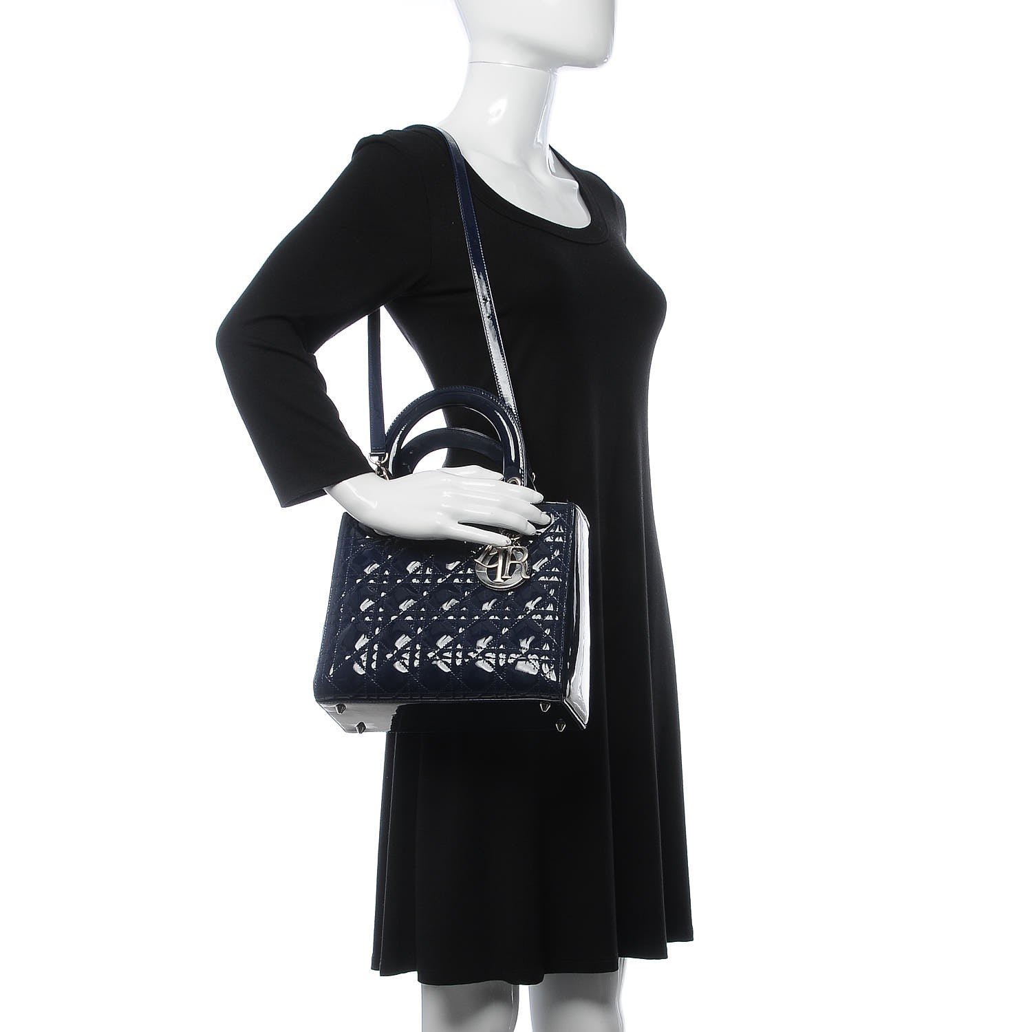 Christian Dior Patent Cannage Medium Lady Dior Navy Blue 2 of 11