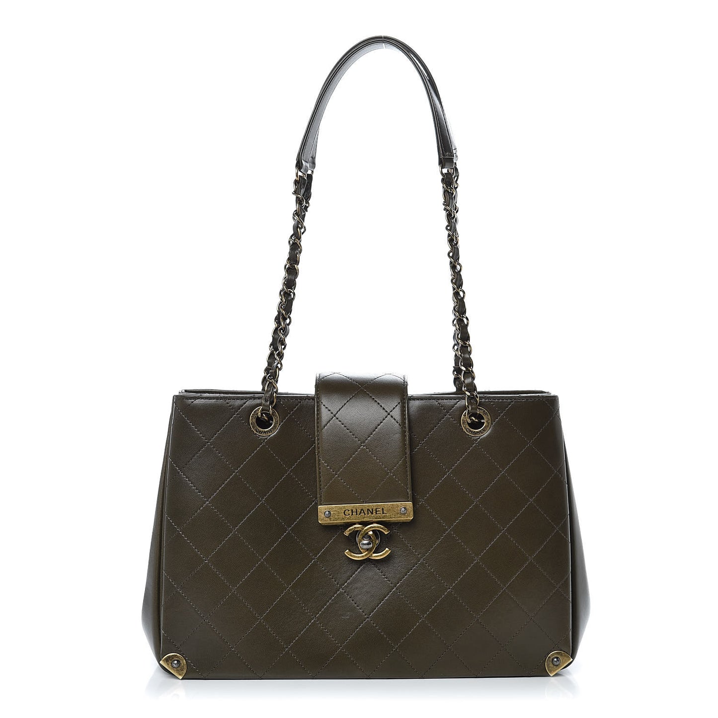 Calfskin Stitched Shopping Tote Green