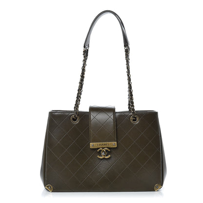 Chanel Calfskin Stitched Shopping Tote Green 1 of 11