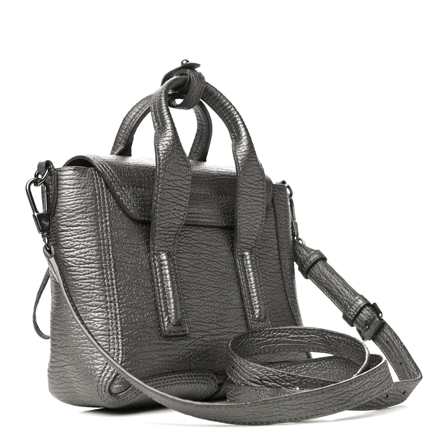 Metallic Textured Calfskin Mini Pashli Satchel Silver